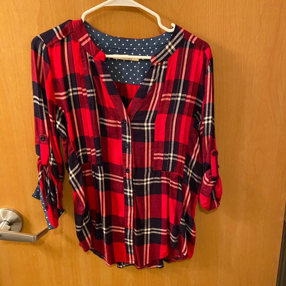 Red and blue flannel blouse